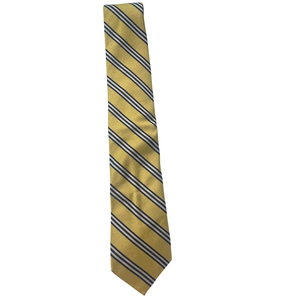 J.Crew Mens‎ Necktie Silk Repp Stripe Yellow Navy Blue Italy Prep Formal Tie